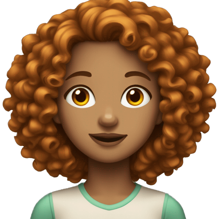 A Girl with brown curly hair that a little bit orange with fair skin and a few freckles  emoji