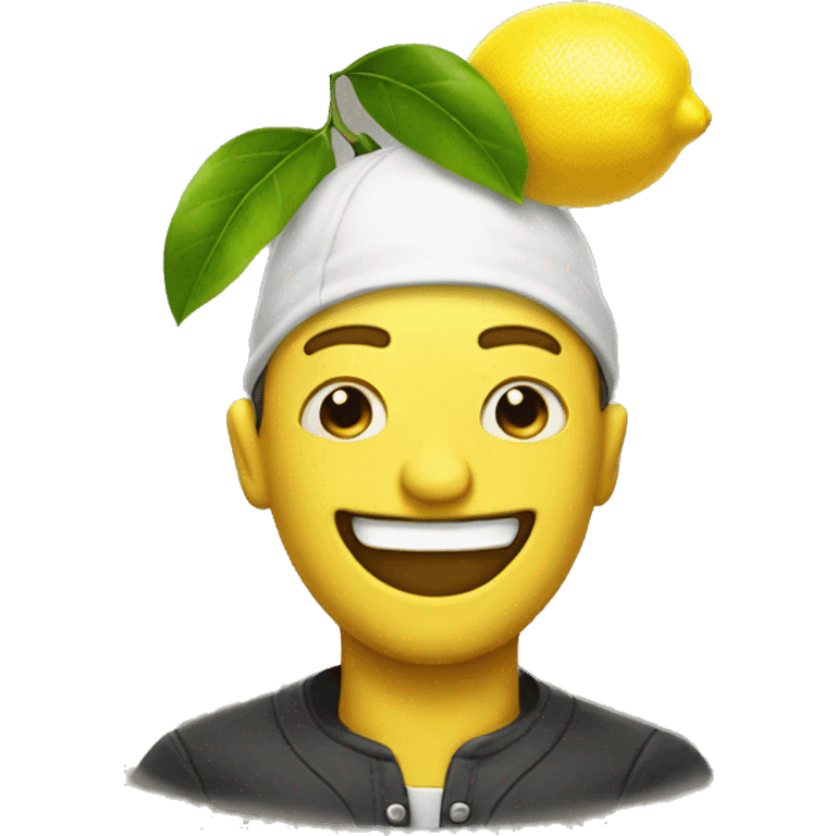 A lemon with but in a fore man outfit smiling emoji