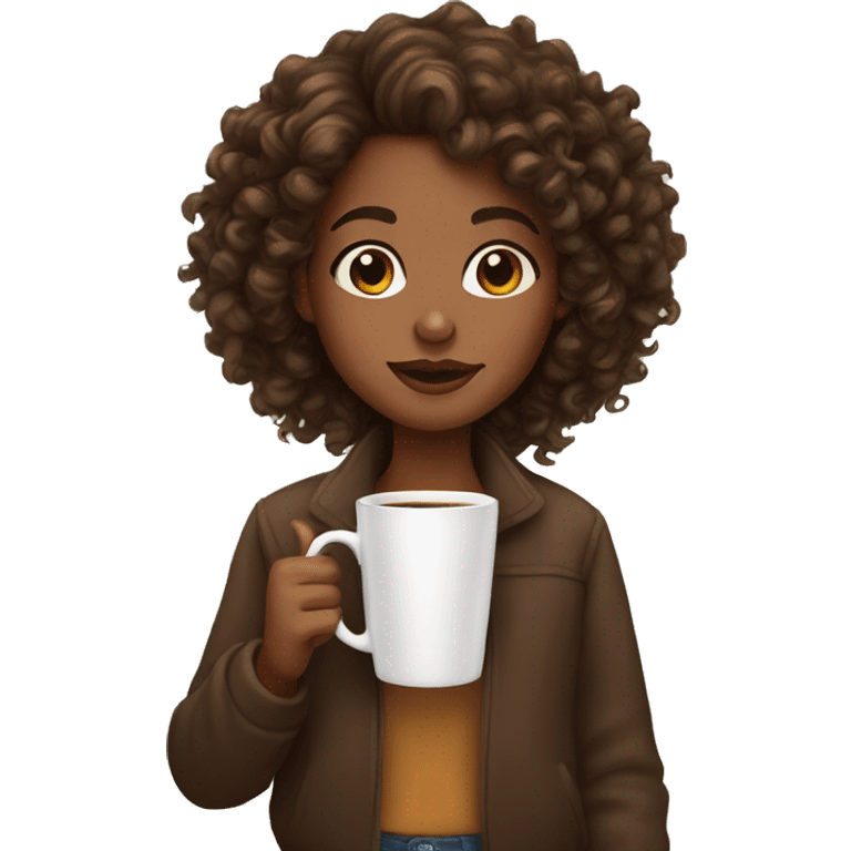 Brown skin girl with curly hair drinking cup of coffee  emoji