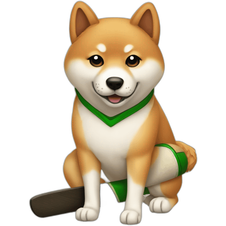 cricket player shiba with cricket bat emoji