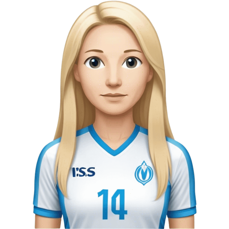 Une femme d’une quarantaine d’années avec de longs cheveux blonds, lisse, supporters de l’olympique de Marseille emoji