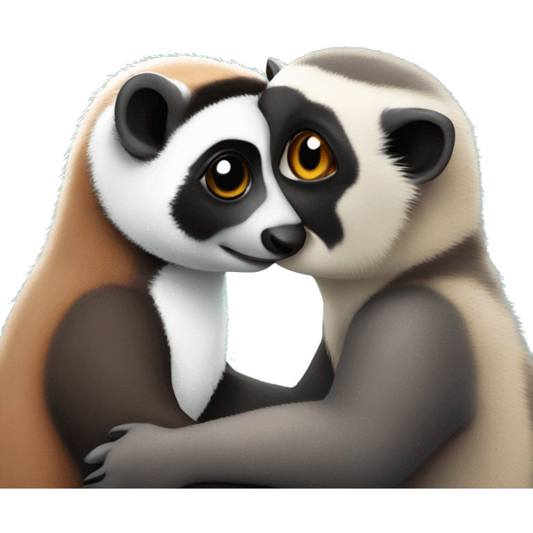 A lemur and an otter cute being friends hugging emoji