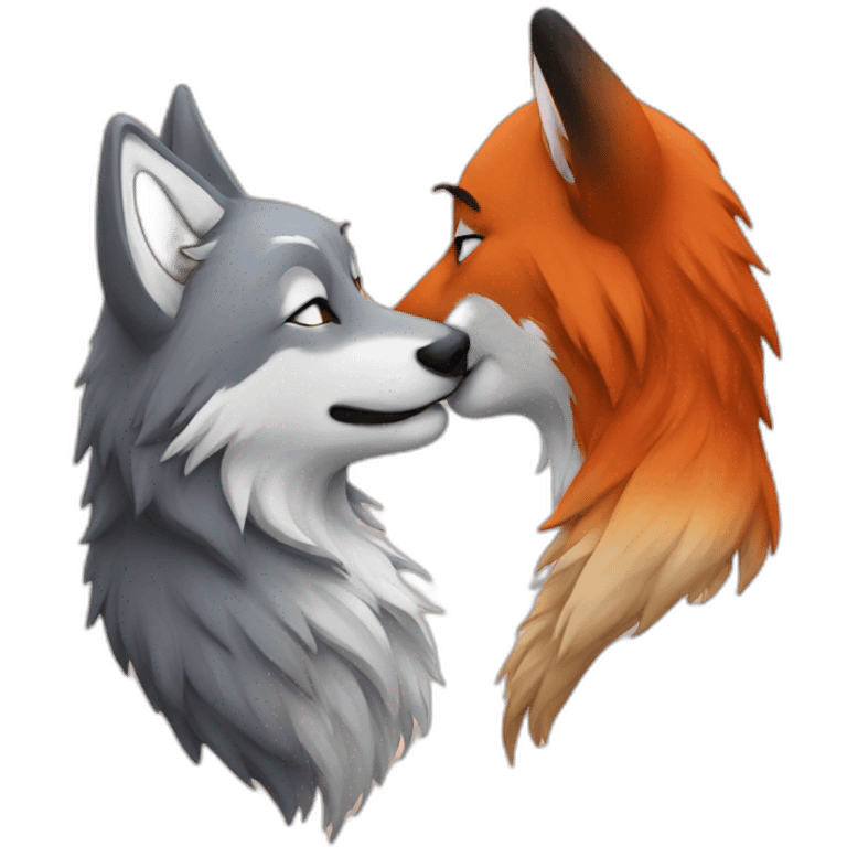 Wolf and fox kissing emoji