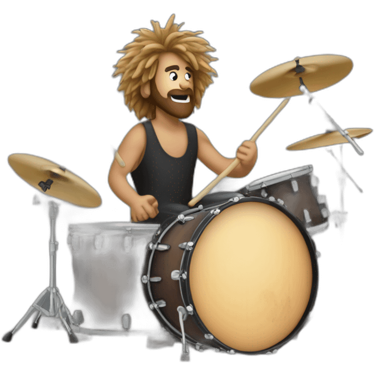 Log haired drummer on a drumkit emoji