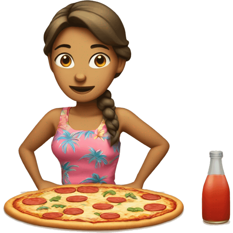 women hawaiian with making pizza emoji