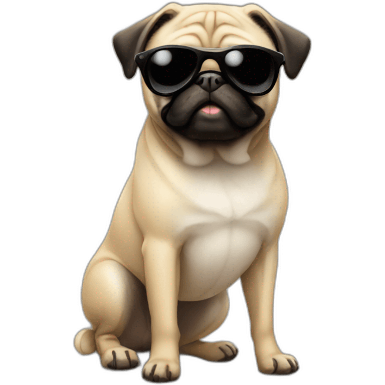 A pug wearing a black moustache and black sunglasses   emoji