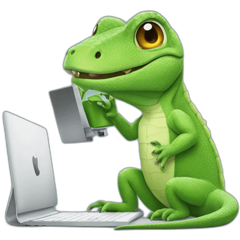 Lizard working on an iMac emoji