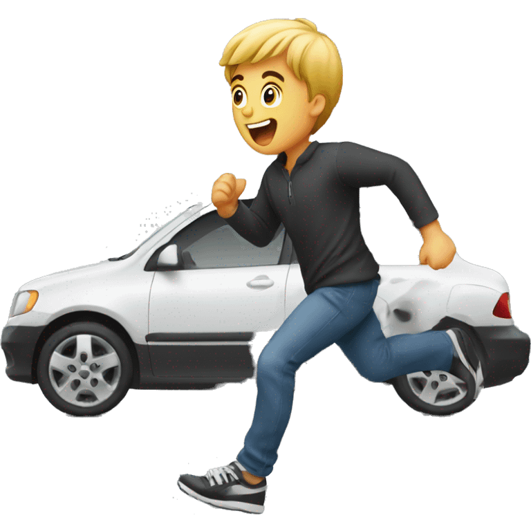 boy running behind a car emoji