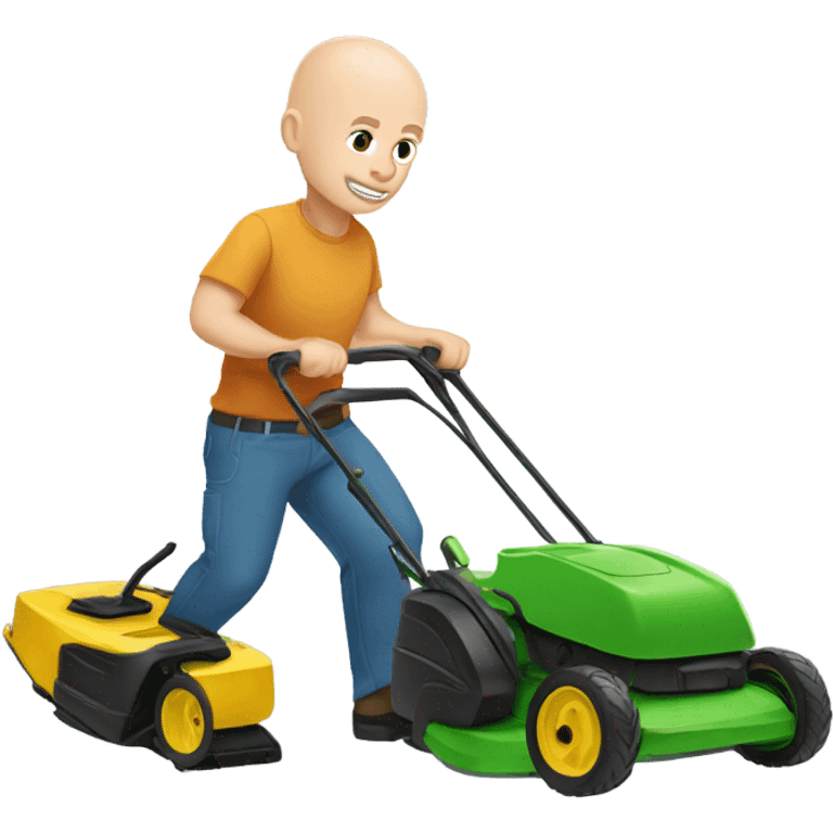 Bald white man with a lawn mower emoji