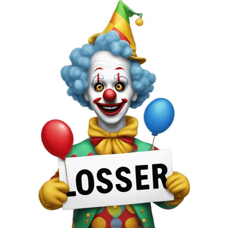  clown holding a sign that says, "loser" emoji