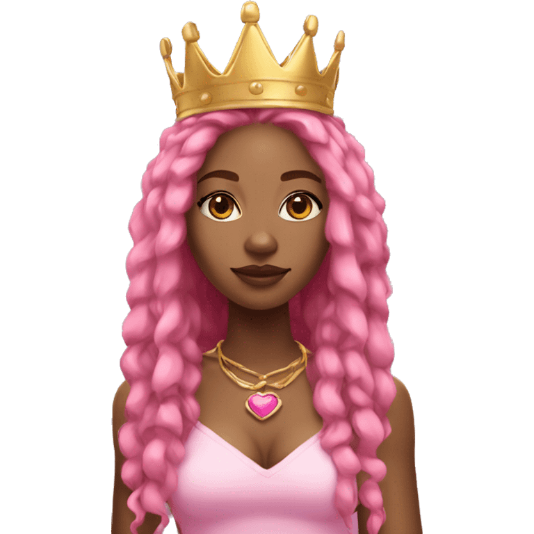 Black woman with long, blonde dreadlocks with pink highlights, and pink and black fox ears, wearing a pink and gold crown with six points emoji