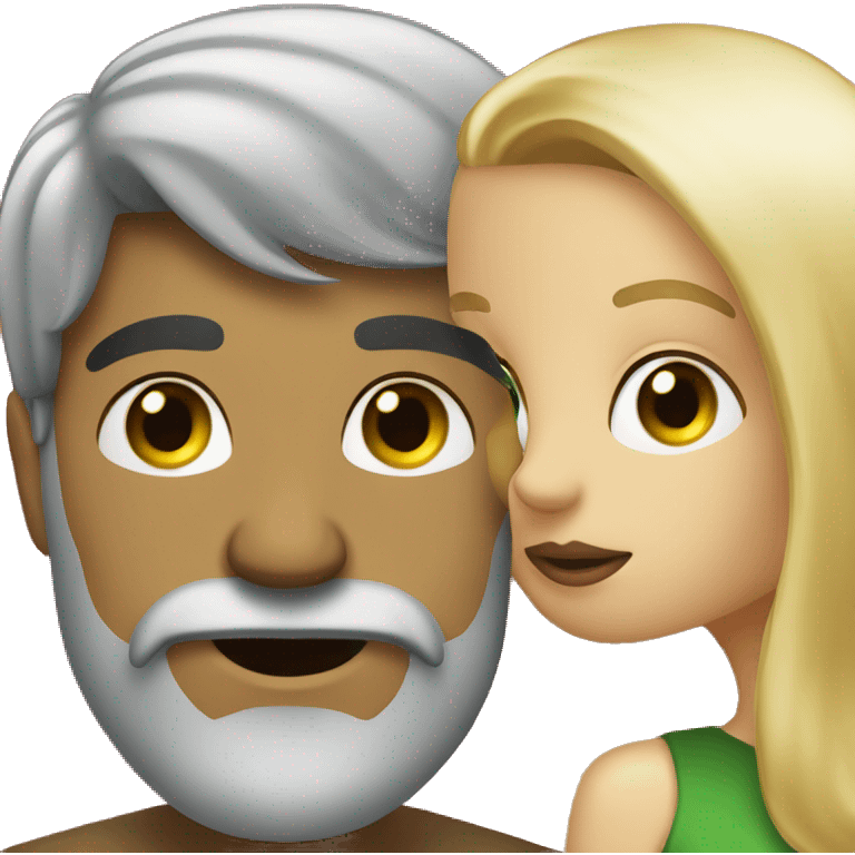 Dark hair man with beard kissing a blond hair geen eye woman emoji