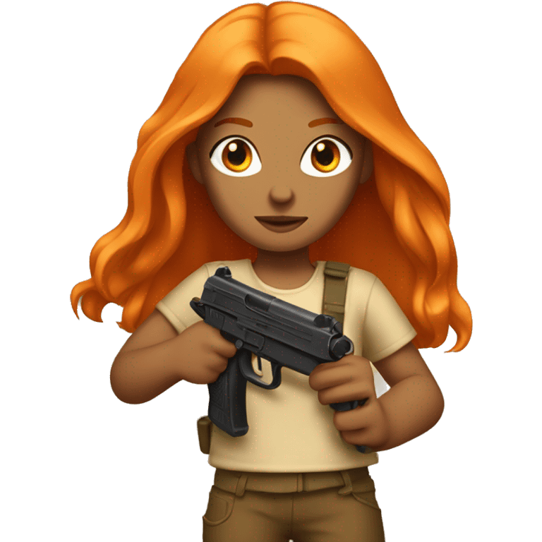 Tan girl with long orange hair holding a gun emoji