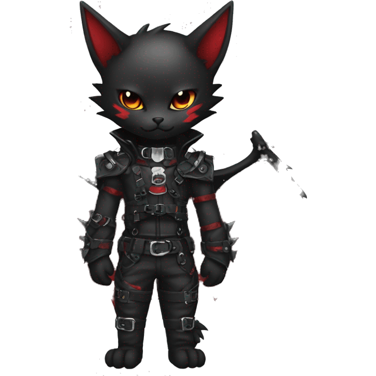 cool edgy black punk red ethereal fantasy nargacuga-bat-cat-Fakemon collar harness full body emoji