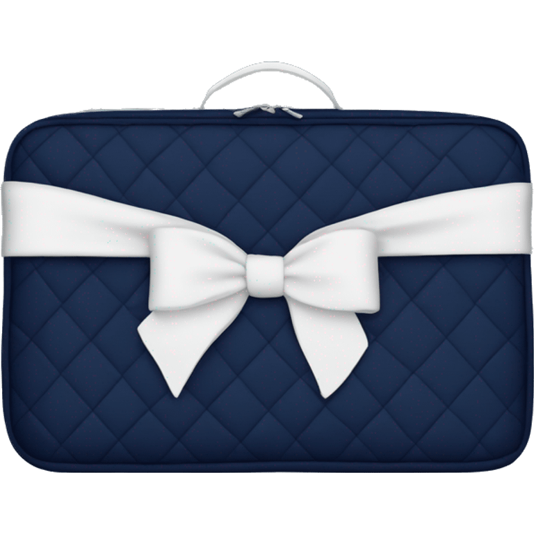 Navy blue quilted laptop case with a white bow on the case emoji