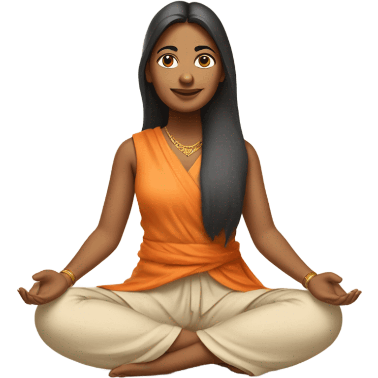 an  yogi Indian woman, sleeveless pastel shirt
  The character should be wearing an orange robe, symbolizing traditional yogic attire. The yogi can be sitting in a lotus position emoji