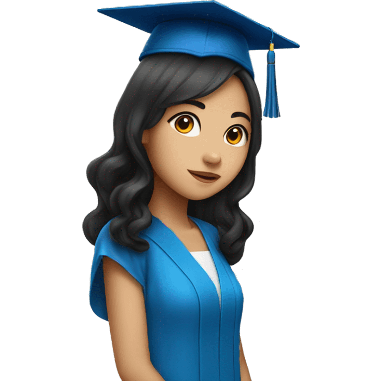 asian girl wearing blue graduation cap with long curly black hair emoji