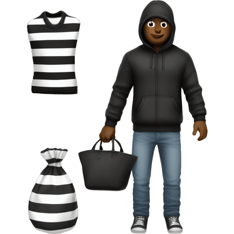 thief black and white striped beanie and outfit money bag emoji