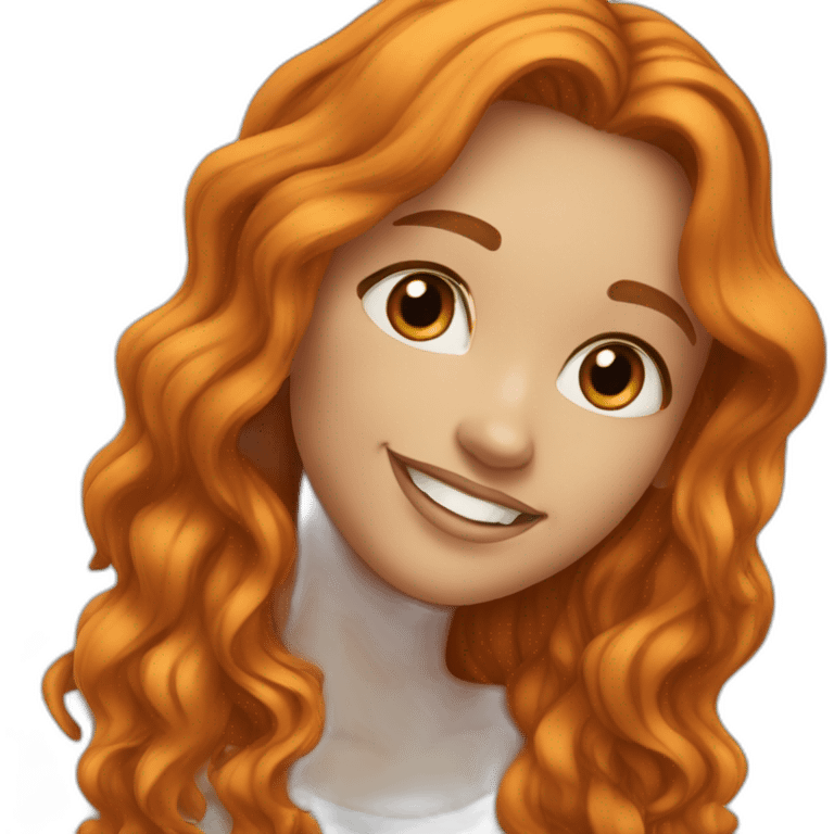 beautiful-girl, white, with-orange/ginger-long-loose-wavy-hair,-brown-eyes,-smiling emoji