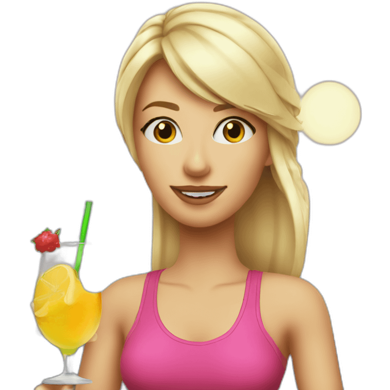 sporty blond girl drinks cocktail emoji