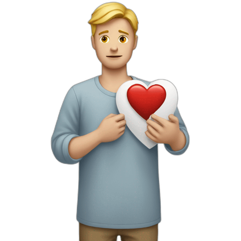 White man holding a breaking heart emoji