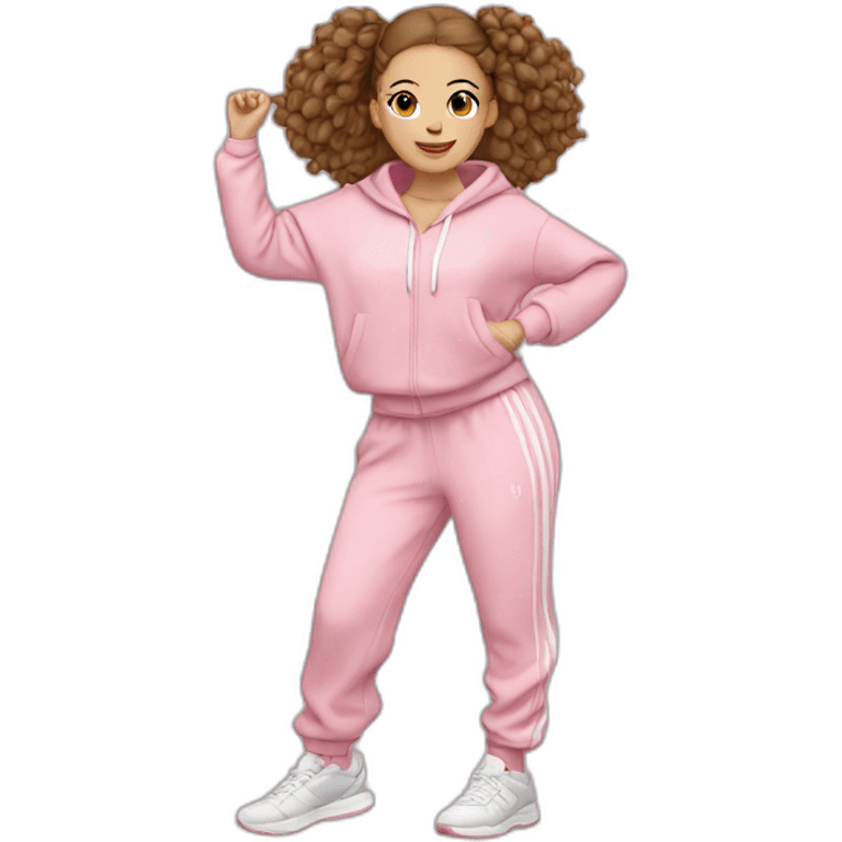 dancing-brown-haired-white-girl-pink-oversize-tracksuit emoji