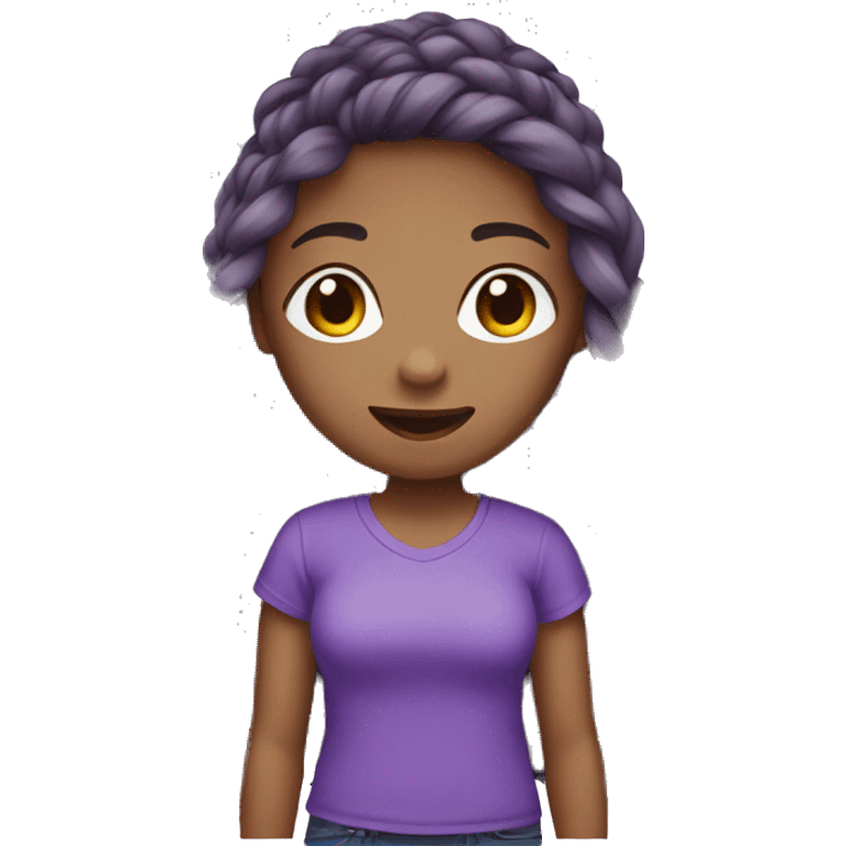 Girl with long hair with braid wearing short purple t-shirt emoji