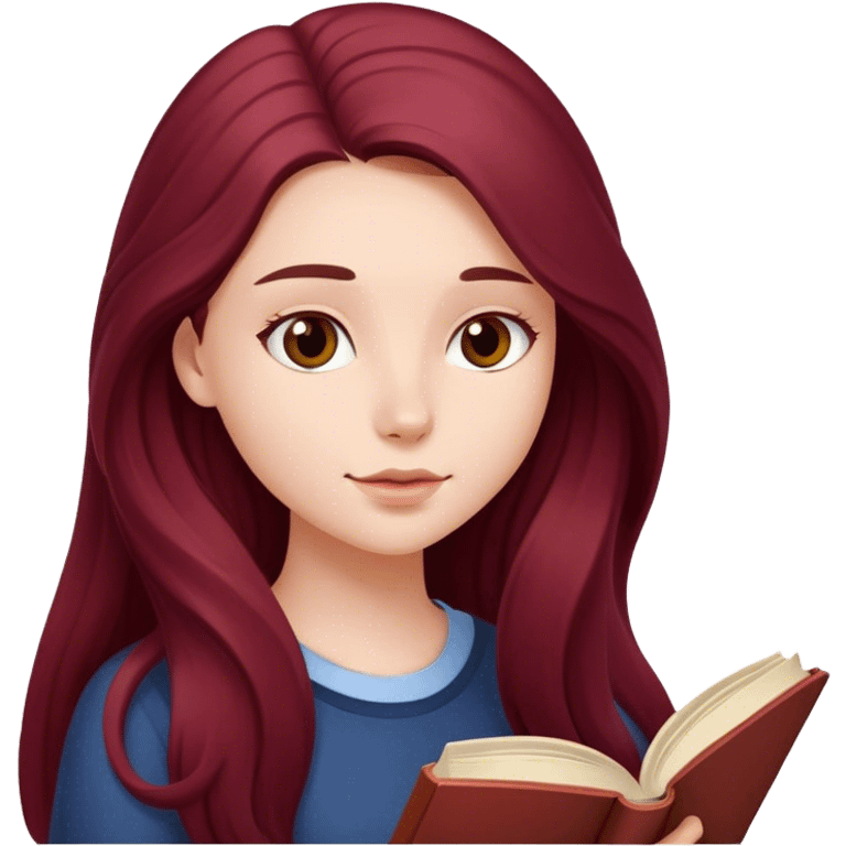 A beautiful, burgundy long haired girl reading a book emoji