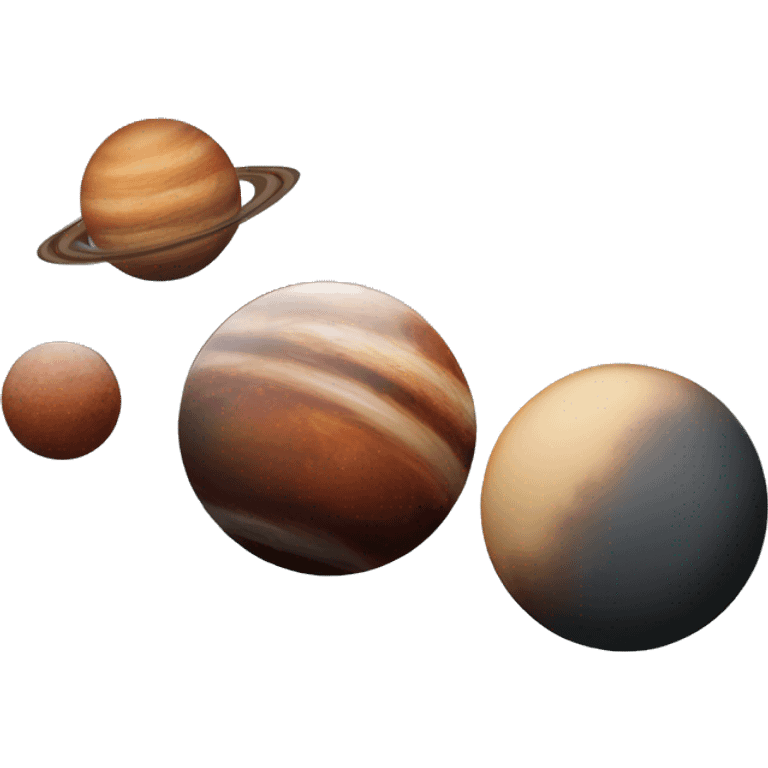 A planet, with icy surface, mostly white, light brown, red brown, grayish blue, and dark charcoal, reflecting its icy plains, organic-rich regions, and rocky surfaces. emoji