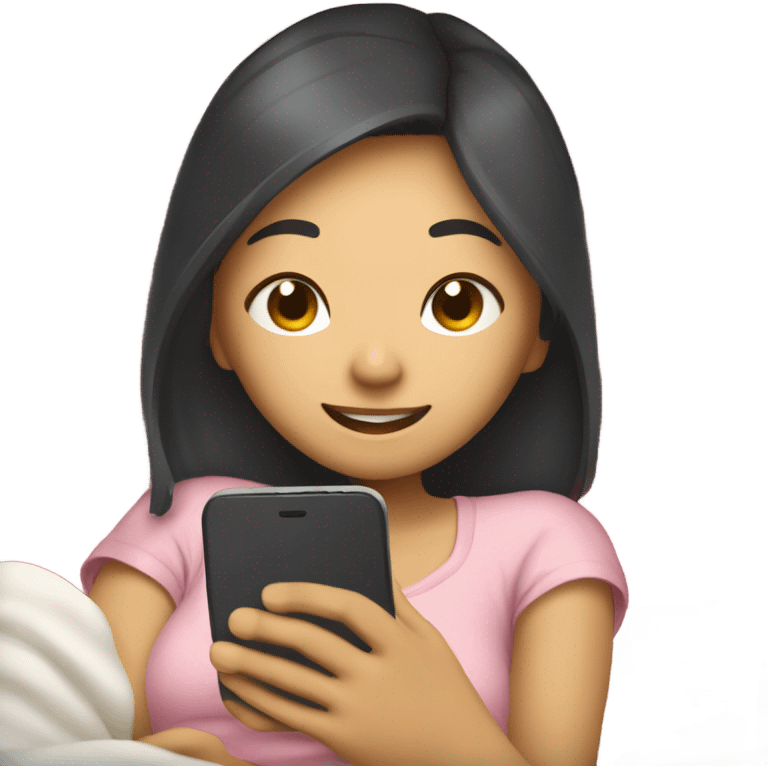 asian girl laying in bed texting her boyfriend with a heart emoji