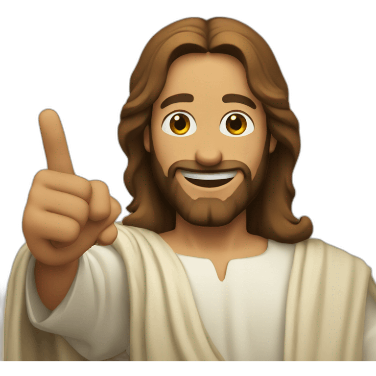 Jesus pointing in front of him with his bots fingers and smiling emoji