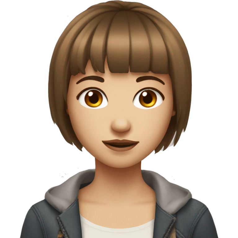 pretty girl with short brown hair and bangs with hazel eyes light skin emoji