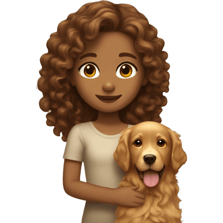 Tan skinned girl with  long brown curly hair with a golden retriever puppy emoji