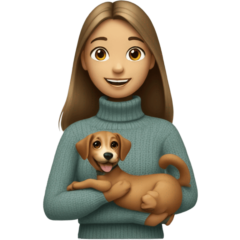 smiling girl in turtleneck sweater and dog  emoji