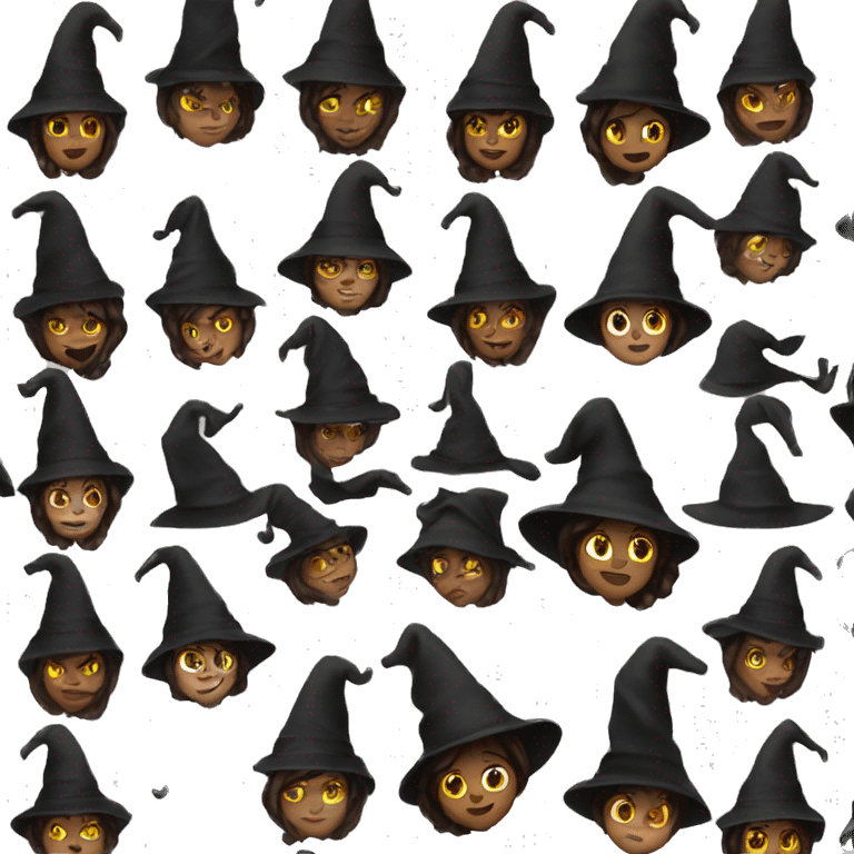 Brunette wearing a black witch hat emoji