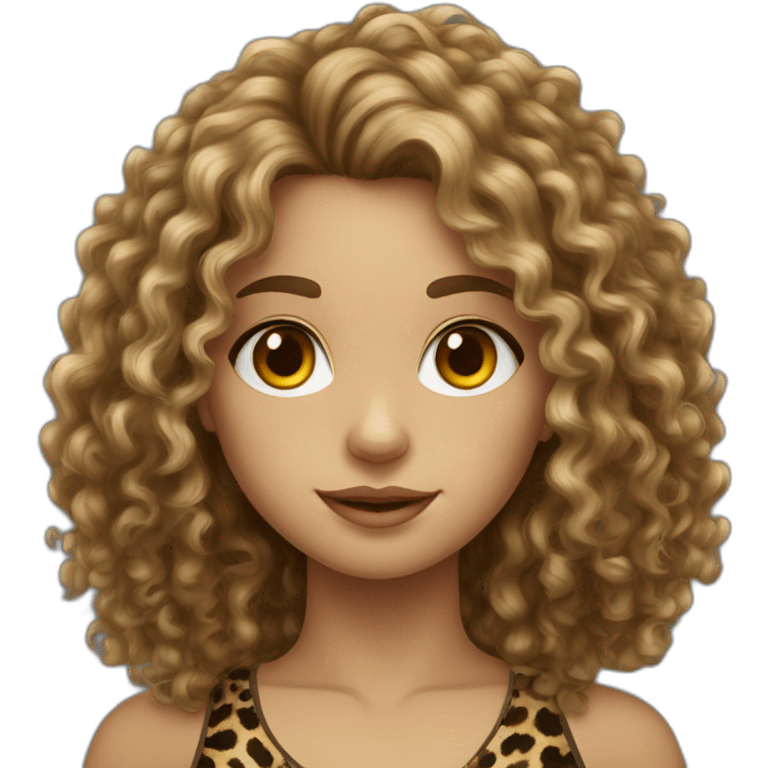 European curly long hair girl in leopard emoji