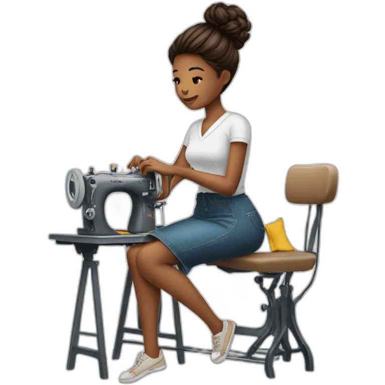 girl fashion work in sewing machine emoji