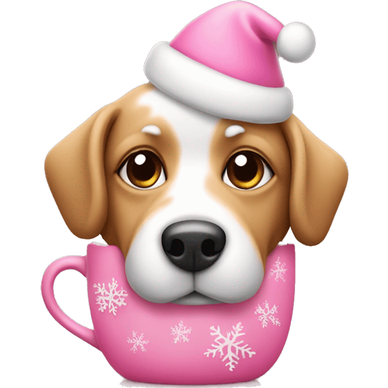 pink christmas dog with hot chocolate emoji