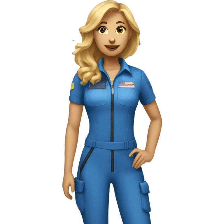 Pretty Honey blonde woman fair skin in blue helmet and blue flight jumpsuit  emoji