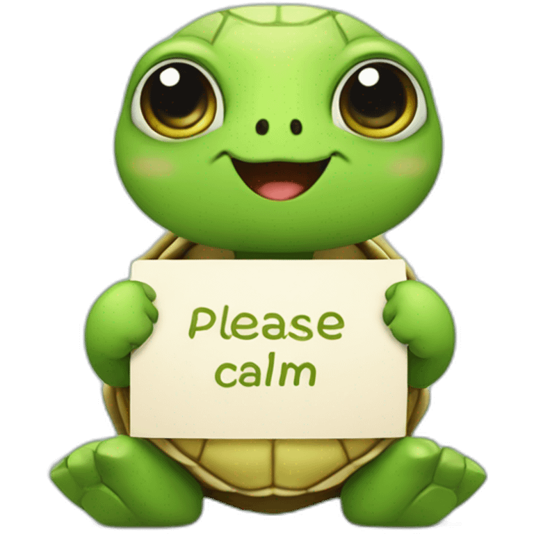 A cute little turtle with a card saying ”please calm down” emoji