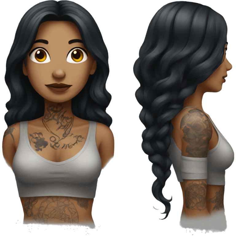 woman with dark long hair and tattoos  emoji