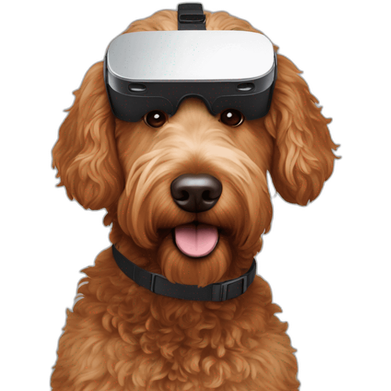 dark red golden doodle wearing VR headset emoji