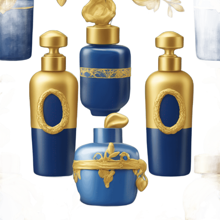 Perfume en forma de cilindro largo color azul marino con dorado emoji