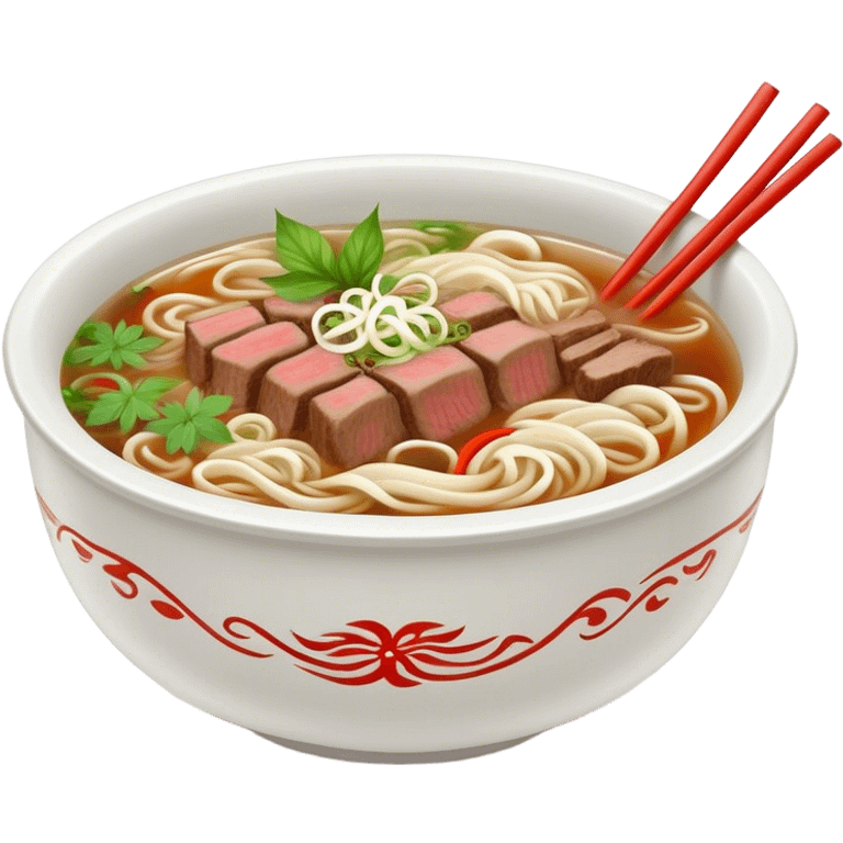 Cinematic Realistic Pho Dish Emoji, depicted as a steaming bowl of aromatic beef noodle soup with herbs rendered with lifelike textures and vibrant, warm lighting. emoji