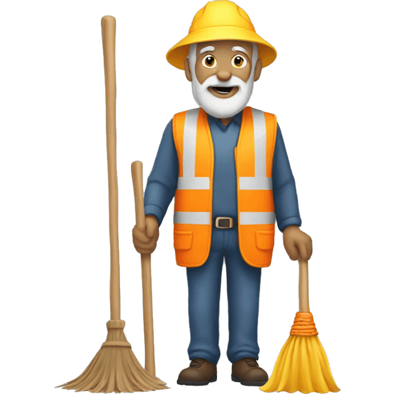 Old man wearing safety vest with a broom emoji