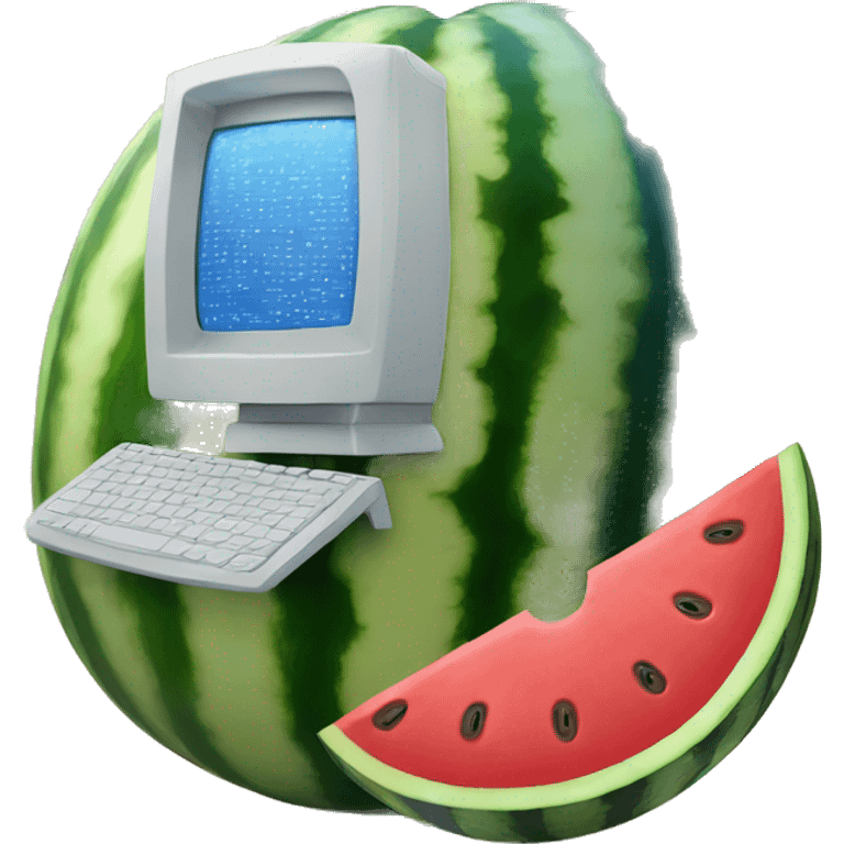 A watermelon with a computer inside of it emoji