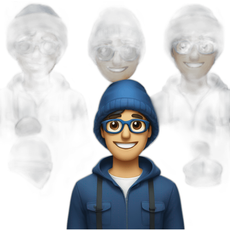 Homme cheveux noir lunette chemise bleu et bonnet de Noël emoji