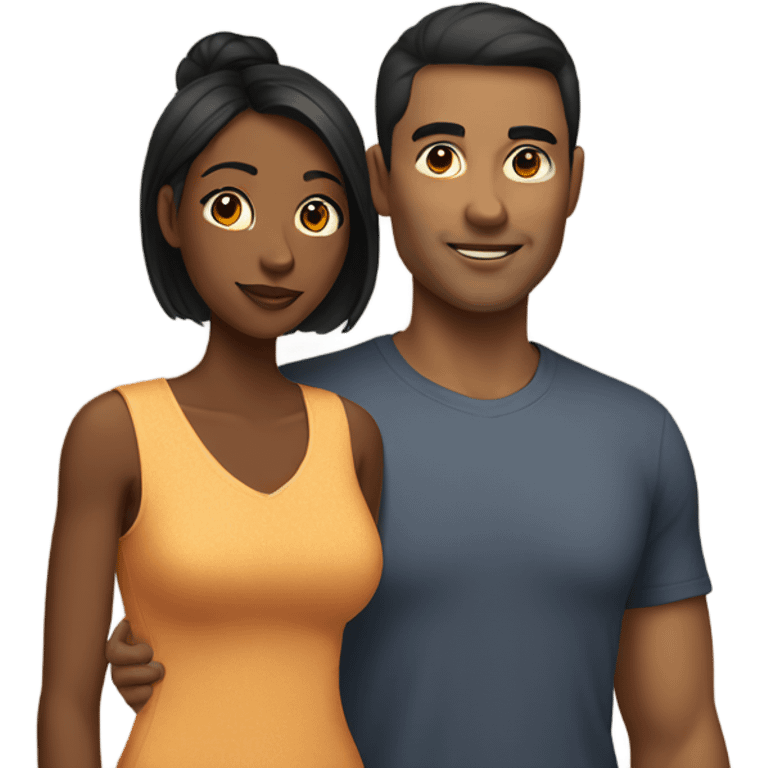 Black woman and slightly tanned asian man couple emoji