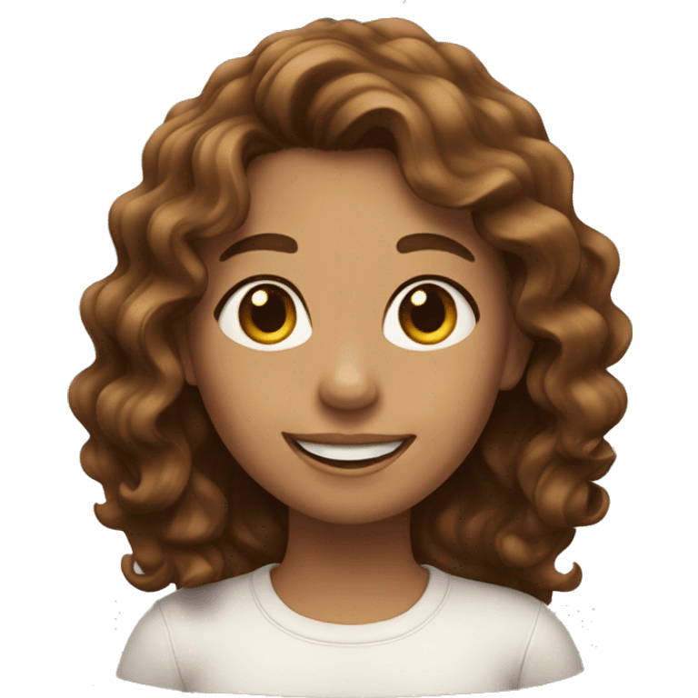 girl with brown wavy hair smiling  emoji