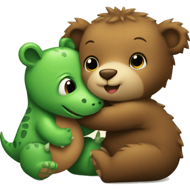 a baby bear hugging a dinosaur emoji